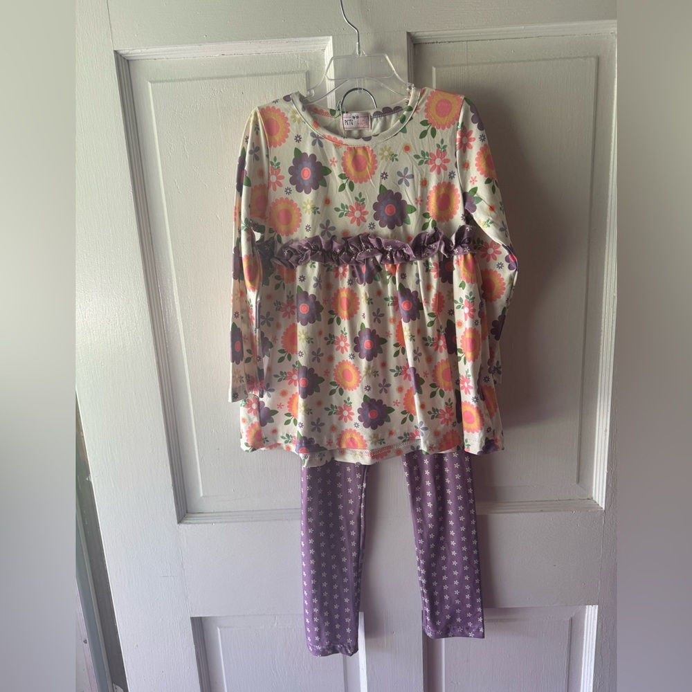 Floral Kids Pants Set - Purple and White